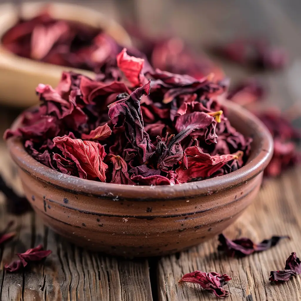 Dried hibiscus flowers used to make hibiscus tea