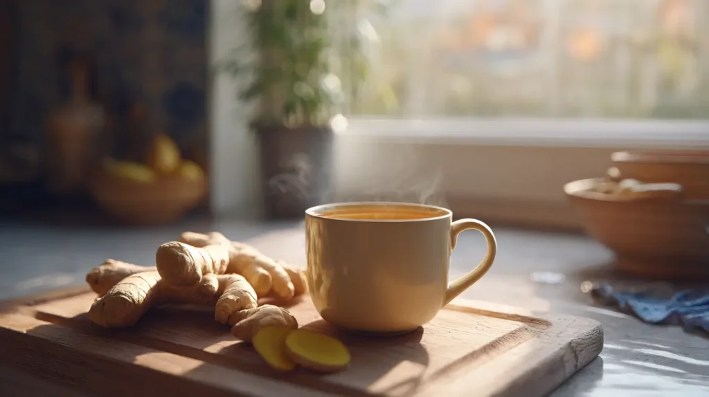 drinking ginger tea in the morning