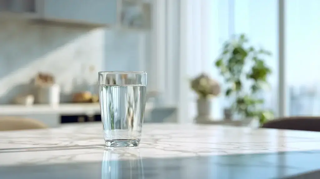 how much water do you need daily illustrated with a glass of water