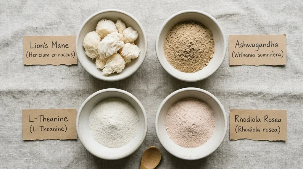 common nootropic beverage ingredients including functional mushrooms and botanicals