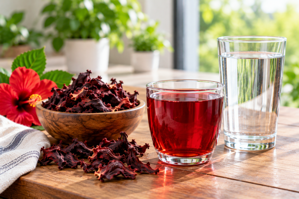 Hibiscus tea with water for people concerned about dietary oxalates