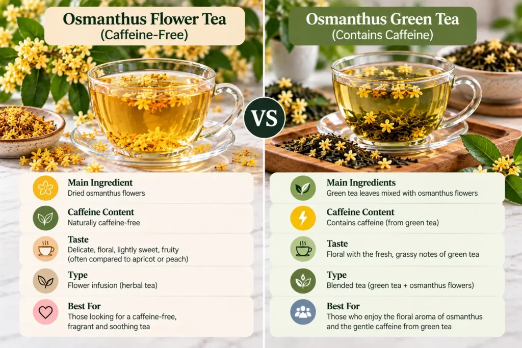 Osmanthus flower tea vs osmanthus green tea caffeine comparison