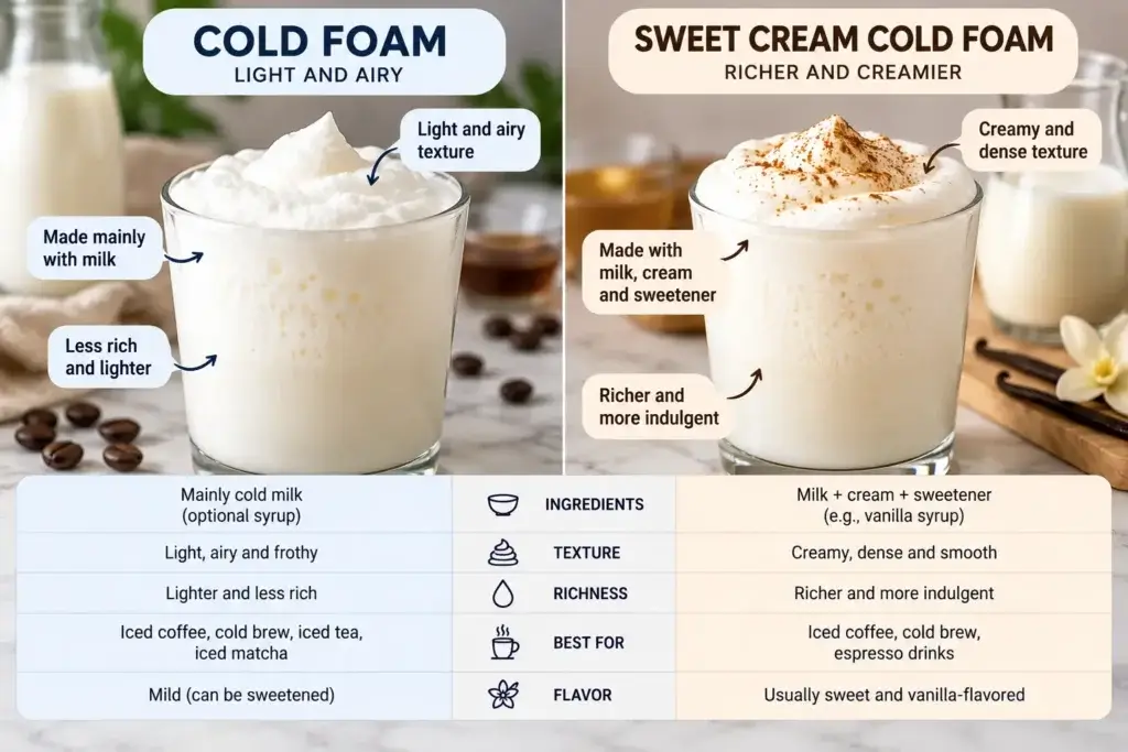 Cold foam vs sweet cream cold foam comparison