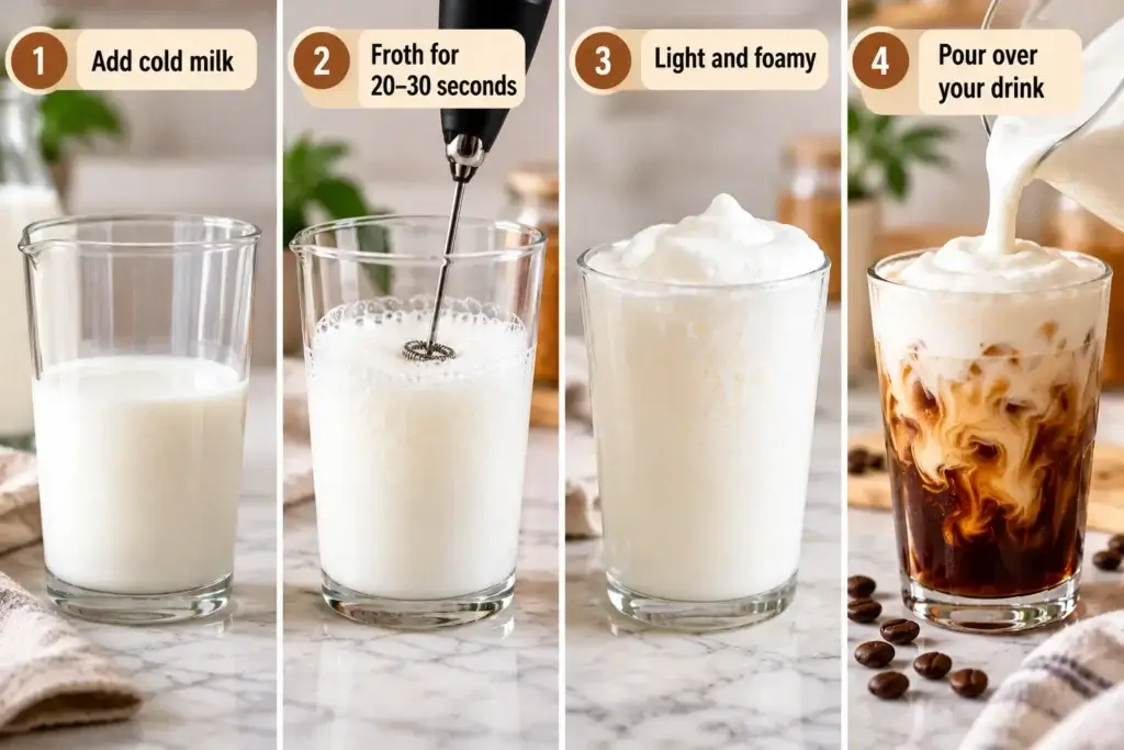 Step-by-step guide showing how to make cold foam at home